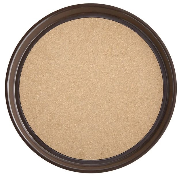 Round bronze-toned pressed powder bronzer in a brown circular case.